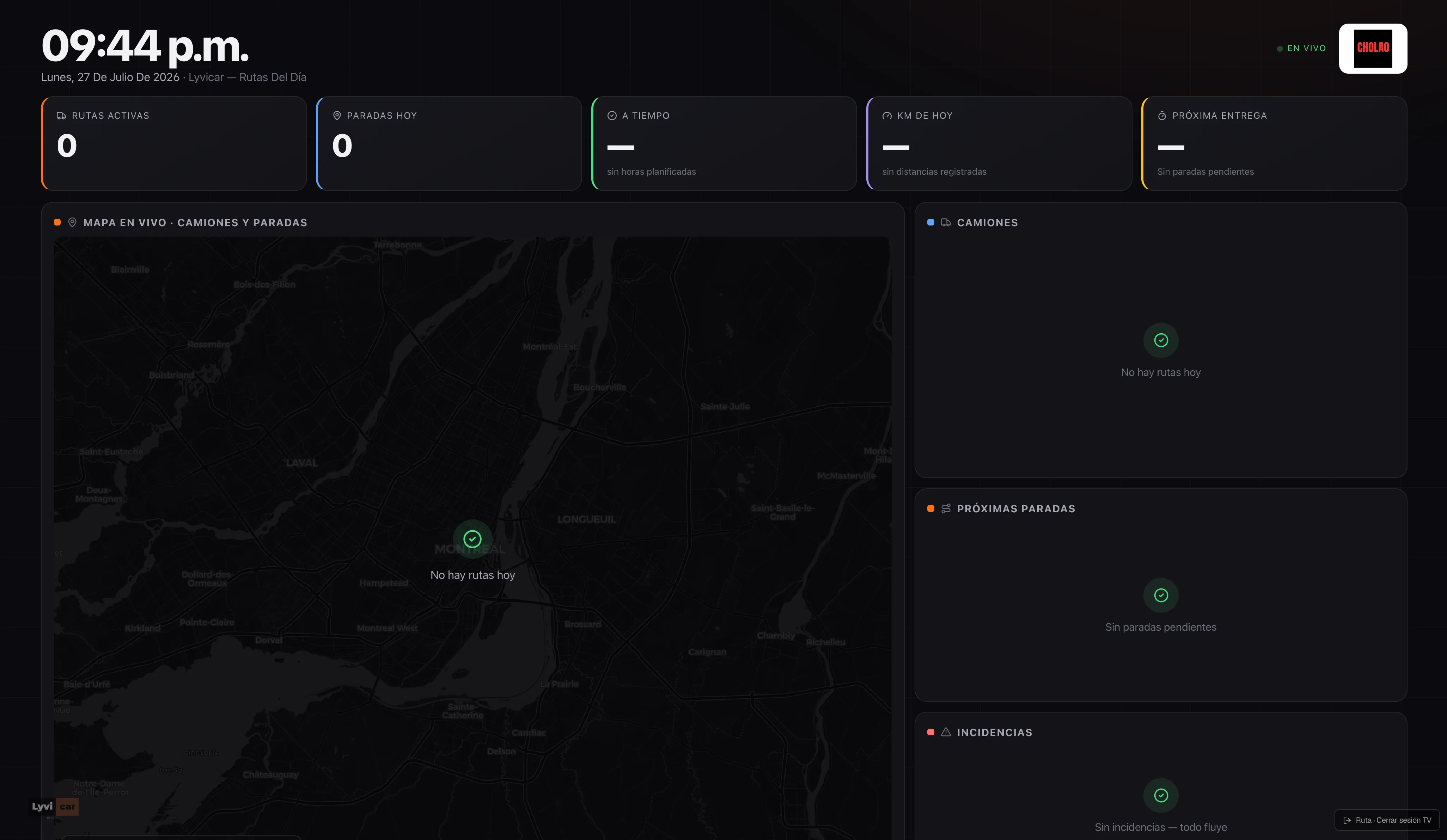 Pantalla TV: rutas del día en mapa